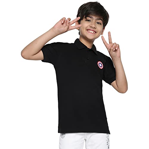 Image of Li'l Tomatoes Boys Lil Tomatoes Boys Marvel Cotton Polo T-Shirt, Black, 15-16 Years