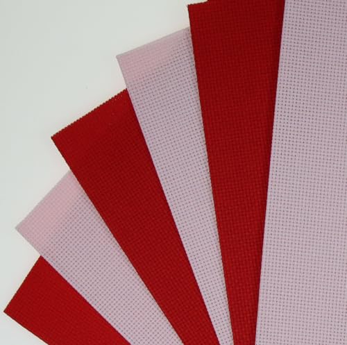 Image of KCS 4 /6 pc of 12 inch x 18 inch 30cmx45cm 16CT Counted Cotton Aida Cloth Cross Stitch Fabric (Pink+Red, 6 pc)