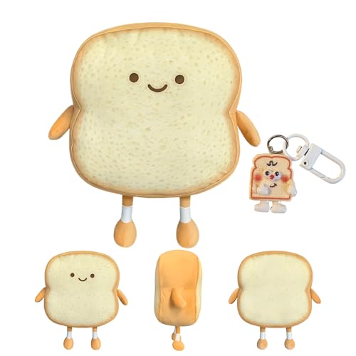 ZexJpr Torst Kuscheltier, Toast Plüschtier Mit Schlüsselanhänger, Toastbrot Kissen - Weiches Plüschtier in Lustiger Brot Form, 3D Wurf Kissen, Ideal Zum Kuscheln, Dekorieren