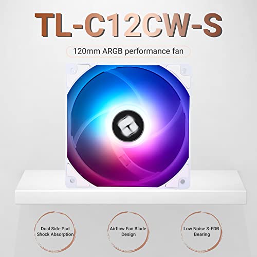 Image of Thermalright TL-C12CW-S CPU Fan 120mm White ARGB Case Cooler Fan, 4pin PWM Silent Computer Fan with S-FDB Bearing Included, up to 1550RPM Cooling Fan
