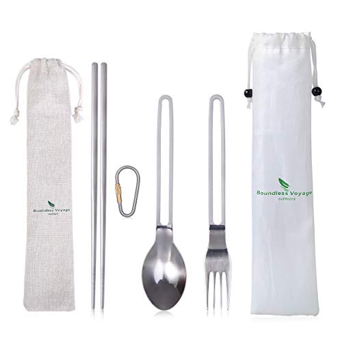 iBasingo Set da Tavola in Titanio Forchetta da Campeggio Cucchiaio Spork Posate Ultraleggere Utensili da Viaggio per Picnic Escursionismo Zaino in Spalla Ti15111I