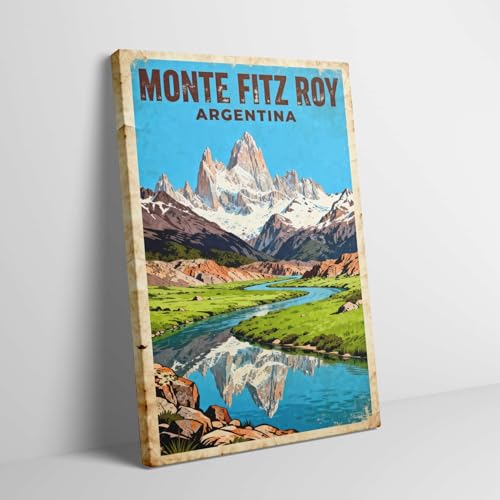 Framed Vintage Travel Poster of Monte Fitz Roy, Argentina Canvas Art - Ready to Hang Wall Decor for Bedroom, Living Room, Office | Unique Home Gift