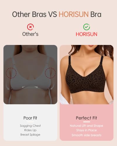 Image of HORISUN No Underwire Seamless Full Coverage Bras for Women Regular & Plus | V Neck,Push Up Support Lift,Wireless,Front-adjustable Straps,Comfortable Bralettes,Back Smoothing,Everyday T-shirt Bra