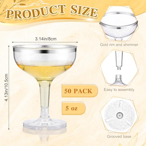Copas de champán de plástico de 5 oz con borde plateado Zopeal 50 uds 3