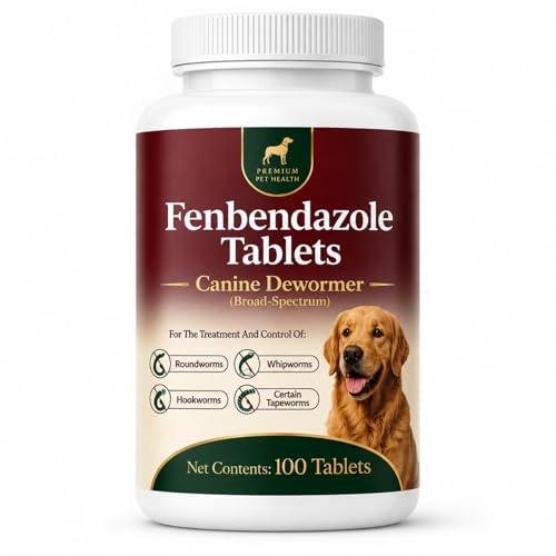 Canine Dewormer for Dogs (fenbendazole) for Treatment and Control of Tapeworms Roundworms Hookworms and Whipworms 100 Tablets 100 mg per Tablet Oral Tablets with Weight-Based Directions