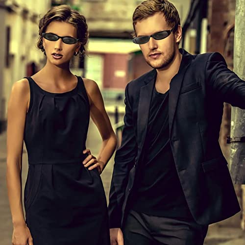 Frienda 3 Pair Retro Oval Sunglasses for Women Men 90s Skinny Sun Glasses Trendy Narrow Oval Cat Eye Sunglasses UV Protection 7