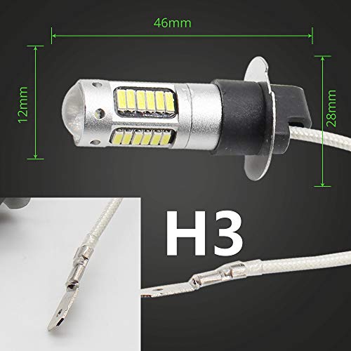 2Pcs H3 4014 High Power Chips 30Smd Bulbs Car Auto Led Headlight Fog Light Drving Light Replacement 800Lm With Lens Dc 12V (White) (2Xh3-4014-30-W) #TOP4