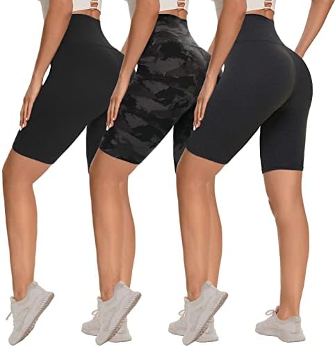 3 Pack Biker Shorts for Women – 8" Buttery Soft High Waisted Tummy Control Workout Yoga Running Athletic Shorts