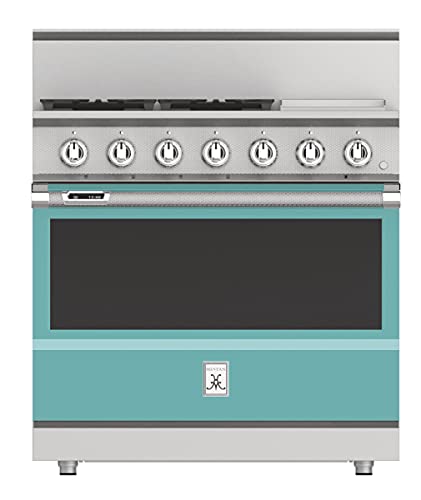 Hestan KRD364GD-NG-TQ 44 Inch Wide 5.8 Cu. Ft. Free Standing Dual Fuel Range, 36 4 Burner (w Griddle), Bora Bora