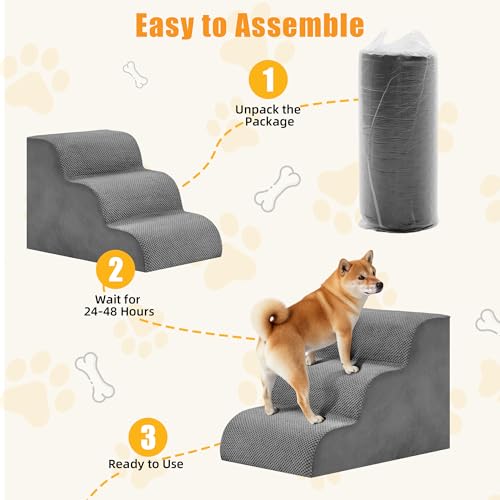Image of NEWBULIG 3-Step Dog Stairs, 15.7 inch H Dog Steps for Sofa and Chair, Non-Slip Sturdy Pet Steps for Small Dogs and Cats, Pet Ramp for High Bed Indoor - Grey