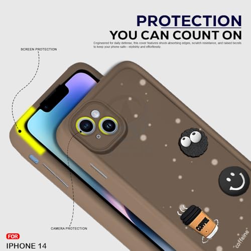 Image of AESTMO Back Case Cover for iPhone 14 Back Cover | Cute Fun Cartoon 3D Ball | Coffee Silicone Case | Full Body Protection | Camera Protection Back Cover for iPhone 14 (Brown)