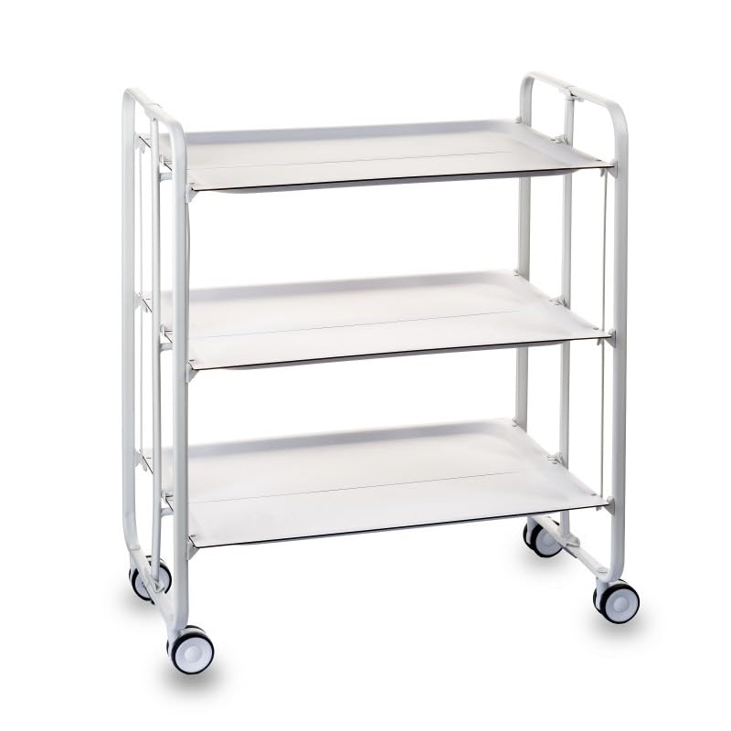 DON HIERRO - Carrito auxiliar con ruedas BAUHAUS, armazón metálico color blanco, 3 bandejas-Blanco