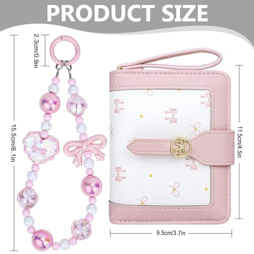 Womens Wallet Cute Small Wallets for Women Pink Coquette Minimalist Ladies Purse with Key Chain Wallet Bow Design Mini Kawaii Coin Purse with ID Window2