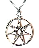 SILBER SEPTAGRAM-HALSKETTE Hochwertiger, massiver Edelstahl, Made in USA, neu mit Etikett, mit 69 mm Silberkette (auch mit 69 cm schwarzer matt Kette oder mit 91.4 cm 2 mm schwarz gewachster Schnur verstellbare Halskette bitte Nachricht) Key West Gypsy 1999 Septagram Halskette Edelstahl Hochwertige Anhänger Die USA Einführungspreise 5 Jahre Garantie .............