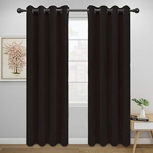 Image of Easy-Going Blackout Curtains for Bedroom, Solid Thermal Insulated Grommet and Noise Reduction Window Drapes, Room Darkening Curtains for Living Room, 2 Panels (52x84 in,Dark Brown)
