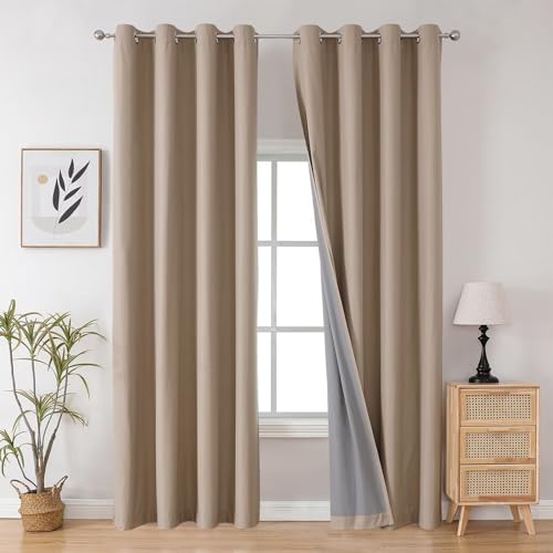 Image of Joydeco Taupe Curtains 96 Inches Long for Bedroom, 100% Blackout Curtains 96 Inches Long for Living Room, Grommet Thermal Insulated 96 Inch Black Out Drapes 2 Panels for Bedroom Windows