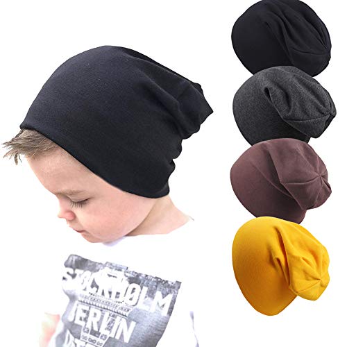 Toddler Cotton Beanies for Boys Baby Warm Slouchy Skullcap Hats Infant Baby Toddler Beanie Knit Caps for 6-60 Months (Balck, Deep Gray, Yellor, Coffe)