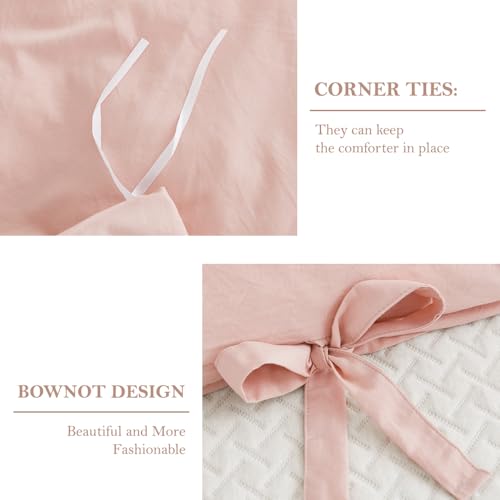 Image of annadaif Pink Duvet Cover Full (79x90 Inch), 3 Pieces (2 Pillowcases,1 Duvet Cover) Ultra Soft Bowknot Duvet Cover Set, Easy Care Bedding Set for Men, Women (NO Comforter)
