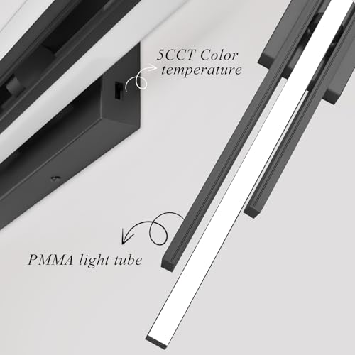Image of Modern LED Vanity Light 48 Inches Long Black LED Wall Light Over Vanity Mirror Hardwired Wall Mount Lighting Fixture 5CCT(3000K /3800K /4500K /5200K /6000K) Dimmable Bathroom Wall Mount Lighting