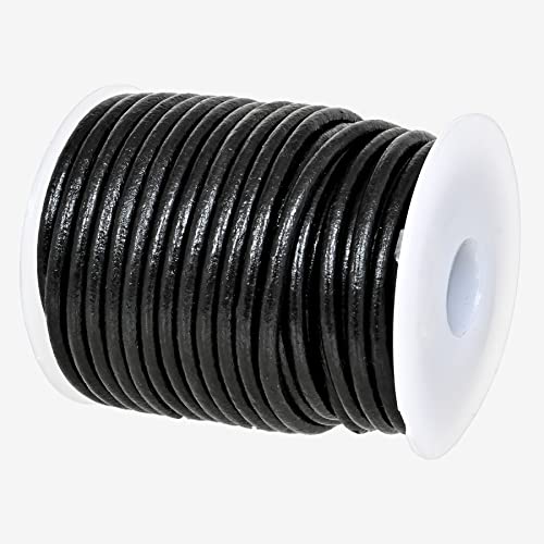 GENIQUE Real/Genuine Round Leather String Cord for Necklace Bracelets, Jewellery, Braiding (3mm, Black)