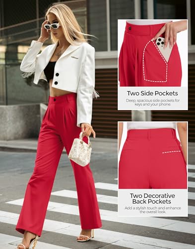 M MOTEEPI Women's Wide Leg Dress Pants Work Pants Pull on Business Casual Office Trousers Slacks 29"/31"4