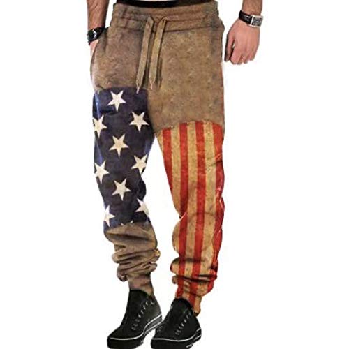 American Flag Men s Lounge Pants Sweatpants Baggy Muscle Workout Pants Casual Baggy Hiphop Dance Jogger Trousers (Brown, 2XL)