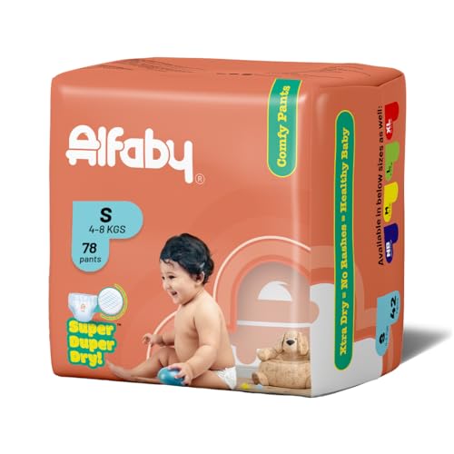 Image of Alfaby Baby Diapers Pants | S Size (4-8 kg), 78 Count | Super Dry Comfy Pant Style Disposable Diapers for Babies | Leak Proof, Soft & Rash Free | Uninterrupted Baby Sleep | Upto 12 Hours Absorption