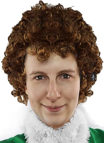ALLAURA Bad Elf Wig Napoleon Brown Afro 70s Disco Costume | Buddy Elf Costume — Compatible with Napoleon, Marv, Julia, Will, &amp; Vote Pedro