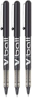Pilot V Ball 7 Black Fine Rollerball Pen Pens Metal Tip 0.7mm Nib 0.4mm Line Liquid Ink (Pack Of 3)
