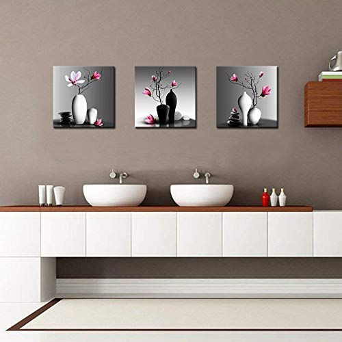 Nachic Wall - Flower Wall Art For Bathroom Elegant Pink Orchid Picture Canvas Painting Prints Modern Home Decor Zen Stones Magnolia Floral Artwork Framed Ready To Hang Set Of 3 #TOP3