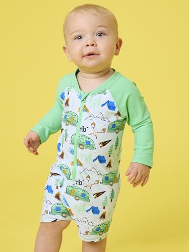 Image of RUGGEDBUTTS Baby /Toddler Boy Swimsuit, One Piece Zipper Rash Guard Sunsuit with UPF 50+ Sun Protection