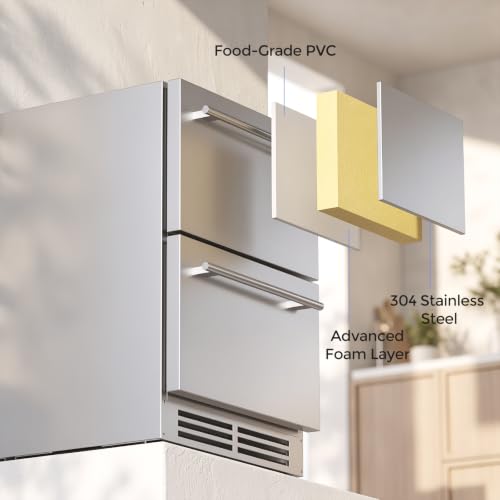 Image of Coolake 24″ Outdoor Drawer Refrigerator for Patio, 5.3 Cu.ft Under Counter Drawer Beverage Cooler, Stainless Steel Built-in or Freestanding Beverage Fridge for Backyard Kitchen Home Bar