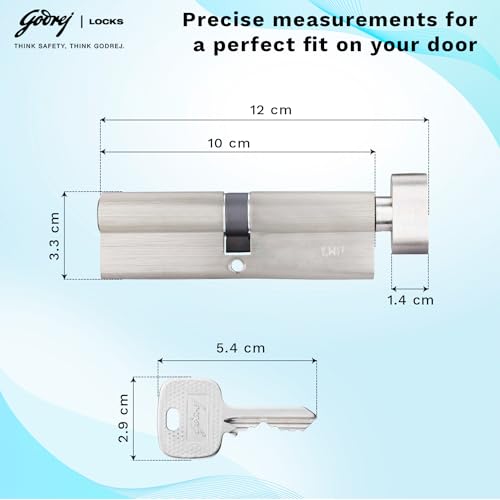 Image of Godrej Pin Cylinder | Europrofile Pin Cylinder | Suitable for Main & interconnecting Doors | 1CK 100mm | Satin Steel Finish | Door Thickness Upto 80mm | 3 Keys | 5 Years Warranty