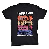 Dean Sam Castiel Crowley Winchester Cotton Men Woman T-Shirt Black