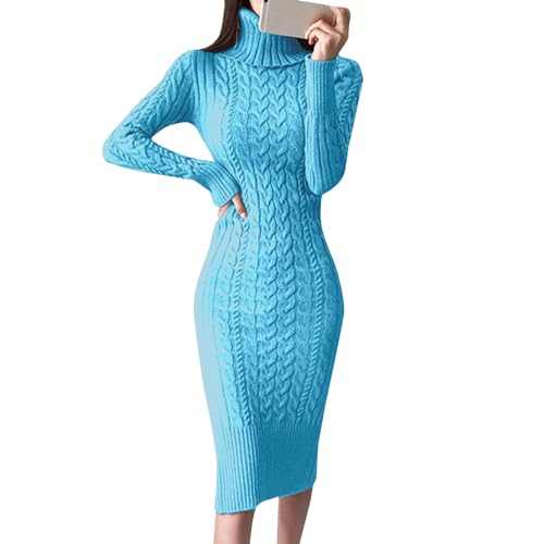 Winterkleid Damen, Langarm Rundkragen Casual Elegant Herbstkleid Damen A-Linien Knielang Große Größen Zopfmuster Kleid Urban Classic Damen...