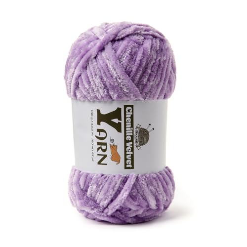 Image of Plush Chenille Chunky Yarn - Fluffy Velvet Yarn Crochet for Blanket Knitting and Crocheting - Soft Baby Yarns for Crocheting - Amigurumi Crochet Yarns 100g (87yds) (Pale Purple)