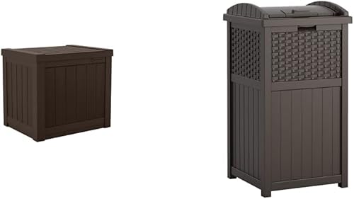 Miniatura 1 de Suncast 22-Gallon Small Deck Box - Lightweight Resin Outdoor Storage Deck Box and Seat &amp; 33 Gallon Hideaway Can Resin Outdoor Trash