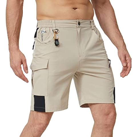 Nomolen Men's Hiking Cargo Shorts Quick Dry Lightweight Outdoor Tactical Shorts with Multi Pockets for Fishing Travel Casual, Khaki, Medium Cover