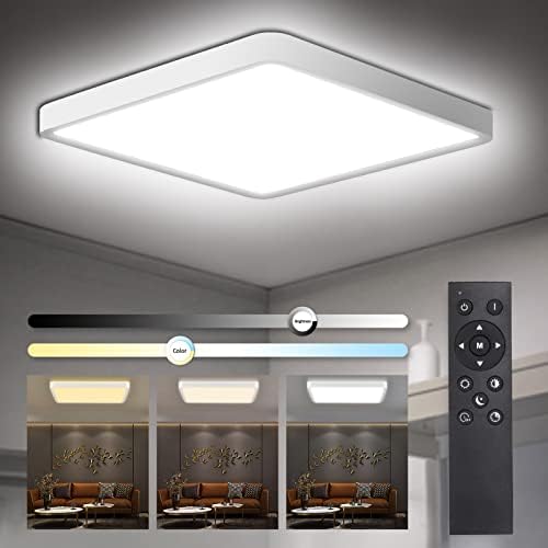 IBESTWIN Dimmable LED Flush Mount Ceiling Light 36W 11.7 Inch Square Flat Lighting Fixtures with Remote Control for Bedroom, Kitchen, Living Room, and Dinning Room 3000K-6500K Color Changeable