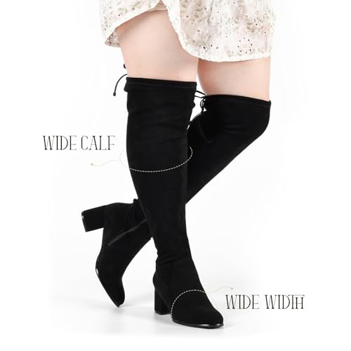 Vipost 2.5-inch Wide Calf Wide Width Thigh High Boots, Suede over the Knee Boots for Women, Plus Size Chunky ​​Block Heel Round Toe Fall Boots with Side Zipper, Fall Winter Fashion 2025