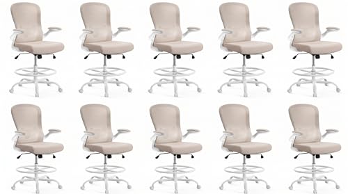 Image of ErGear Drafting Chair,Tall Office Chair with Flip-Up Armrests, High Desk Chair Adjustable Height and Adjustable Footrest Ring, Ergonomic Standing Desk Chair with Lumbar Support, Khaki,10 Pack