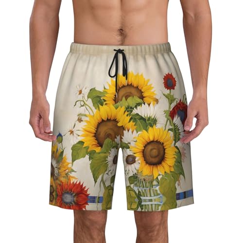 Bees Sunflowers Daisy Rose Flowers Print Men's Beach Pants Lightweight Quick-Dry Swim Pants with Mesh Lining for Men
