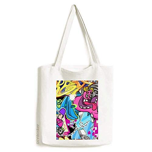 Bolsa de mão casual de lona com estampa de monstro colorido Graffiti Street Culture