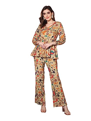 Image of Madhuram Women's Rayon and Multicolour Top with Pant Co-Ord Set(M-2432)