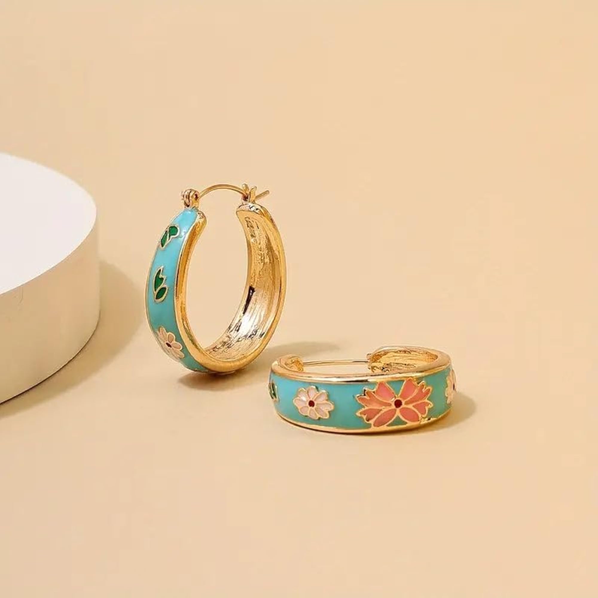 Women's 18KT Gold Plated Floral Era Hoop Earrings, Gift