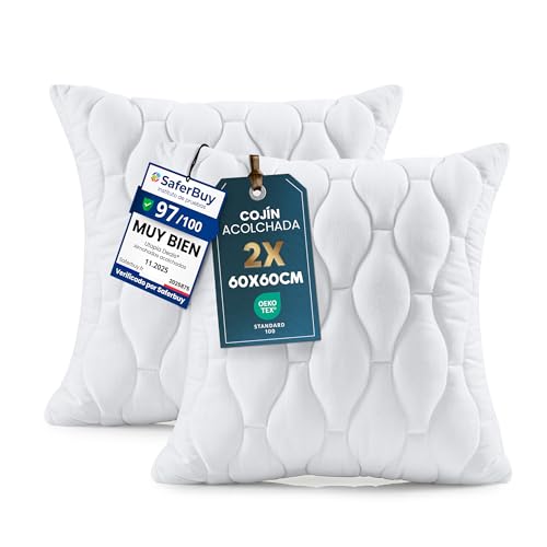 Utopia Bedding Relleno de Cojín Acolchada, Almohadas de Sofá (2, Blanco, 60x60 cm)