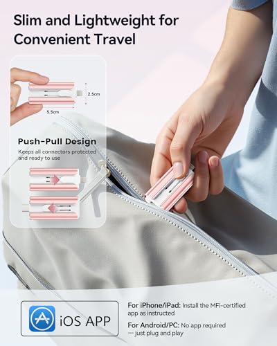 MFi Certified 256GB Flash Drive for iPhone Thumb Drive, USB Memory Stick iPhone Flash Drive Photo Stick for Photos Videos, High Speed External Storage Jump Drive for iPhone/iPad/Android/PC(Rose Pink)