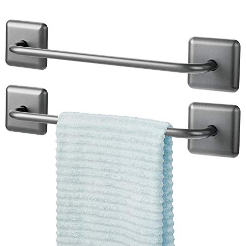 Preisvergleich Produktbild mDesign 2er-Set Handtuchstange selbstklebend Trockenstange für Gästehandtücher, Waschlappen, Saunatücher stark haftender Badetuchhalter grau