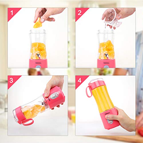 Portable Blender, Smoothie Blenders, Personal Size Blender USB Rechargeable Smoothies and Shakes Juicer Cup, 2000mAh Battery Strong Power Pink