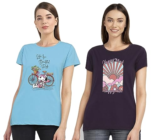 Image of Combo Women's T-Shirts, Cotton Half Sleeves Round-Neck Printed T-Shirt for Girls, & Women Tees (Pack of 2) 960-980-